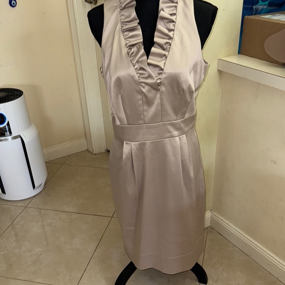 NWT Just Taylor Elegant Sleeveless Ruffle Neck Dress - beige size 12 - Picture 8 of 8